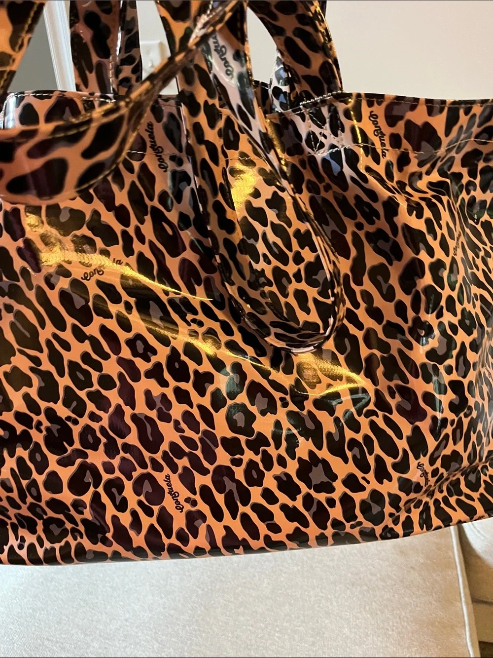 Consuela Leopard-Print Patent Tote in Brown & Black